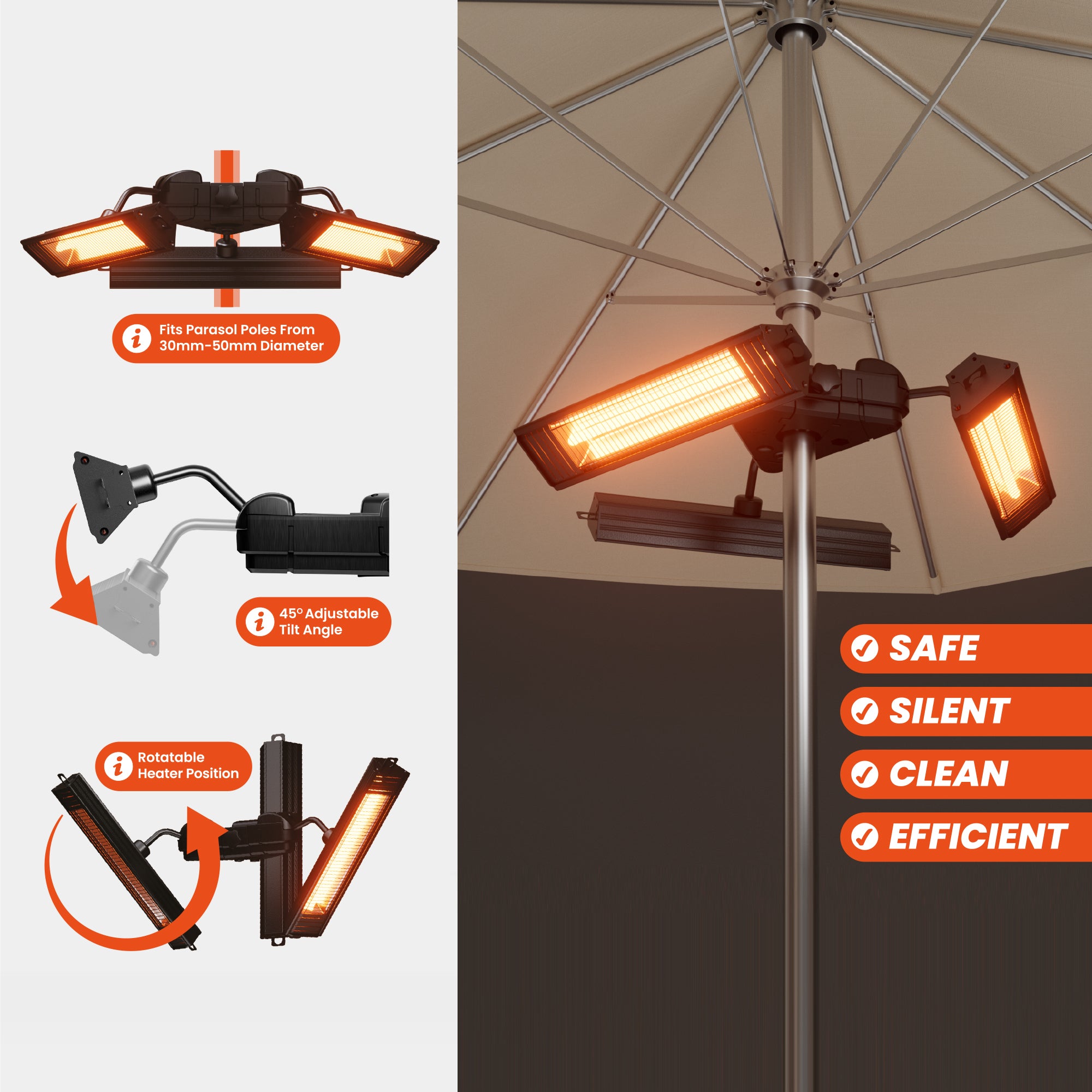 Infrared Triple 3KW Parasol Heater With Wifi & Remote Control