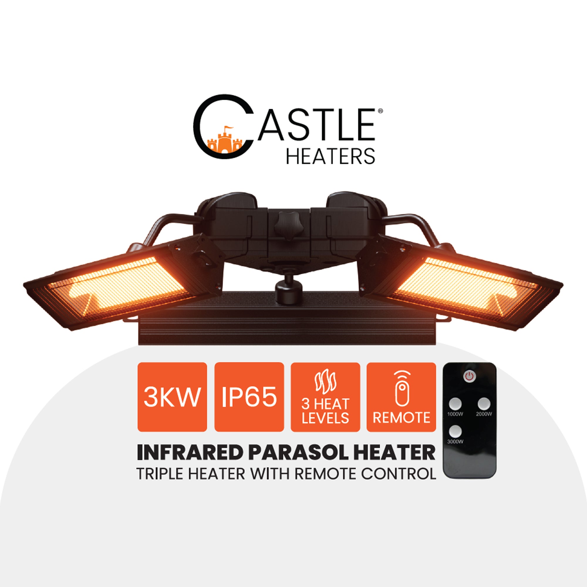 Infrared Triple 3KW Parasol Heater With Wifi & Remote Control