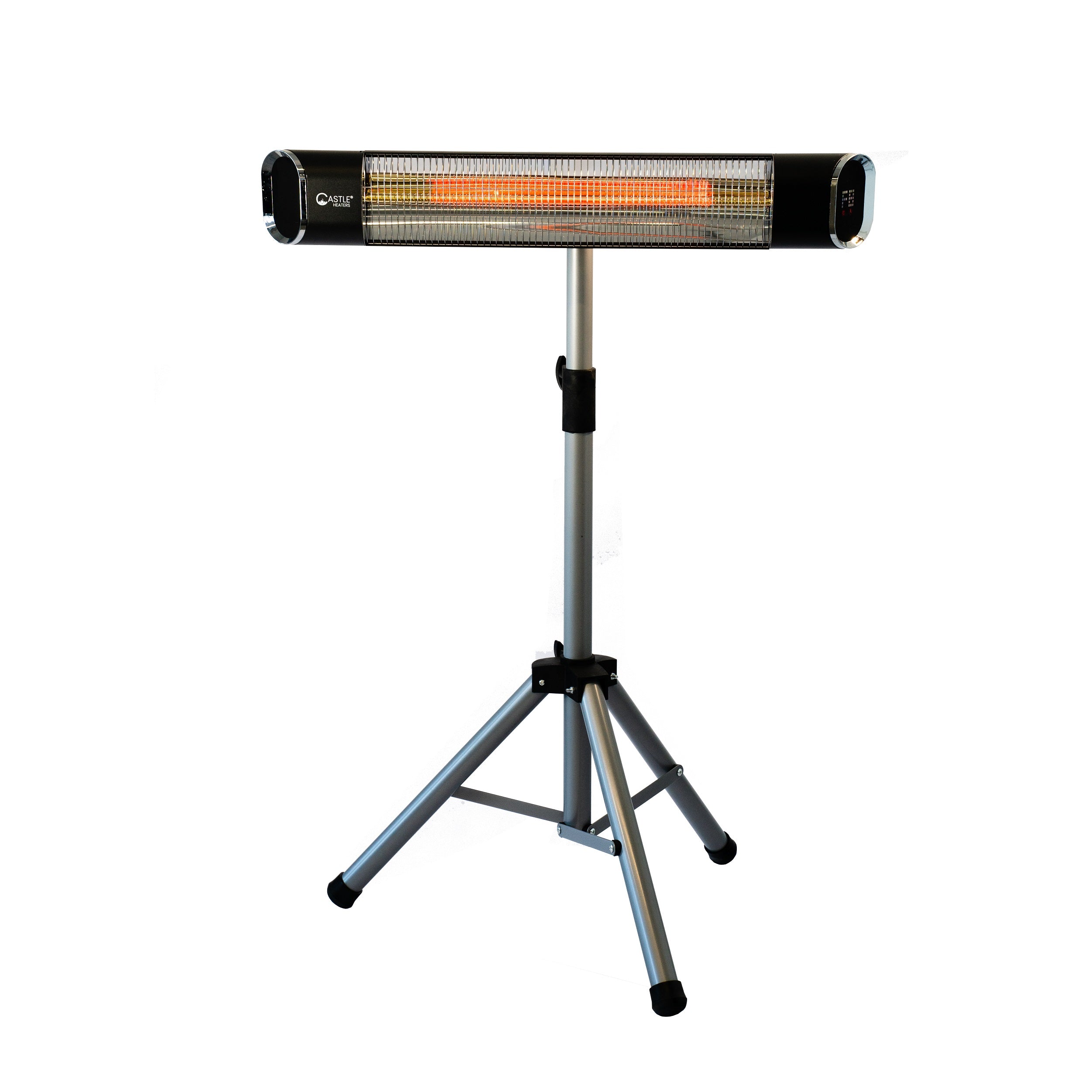 Front facing Black Nebula 2KW Free Standing Infrared Heater LED Screen against a white background