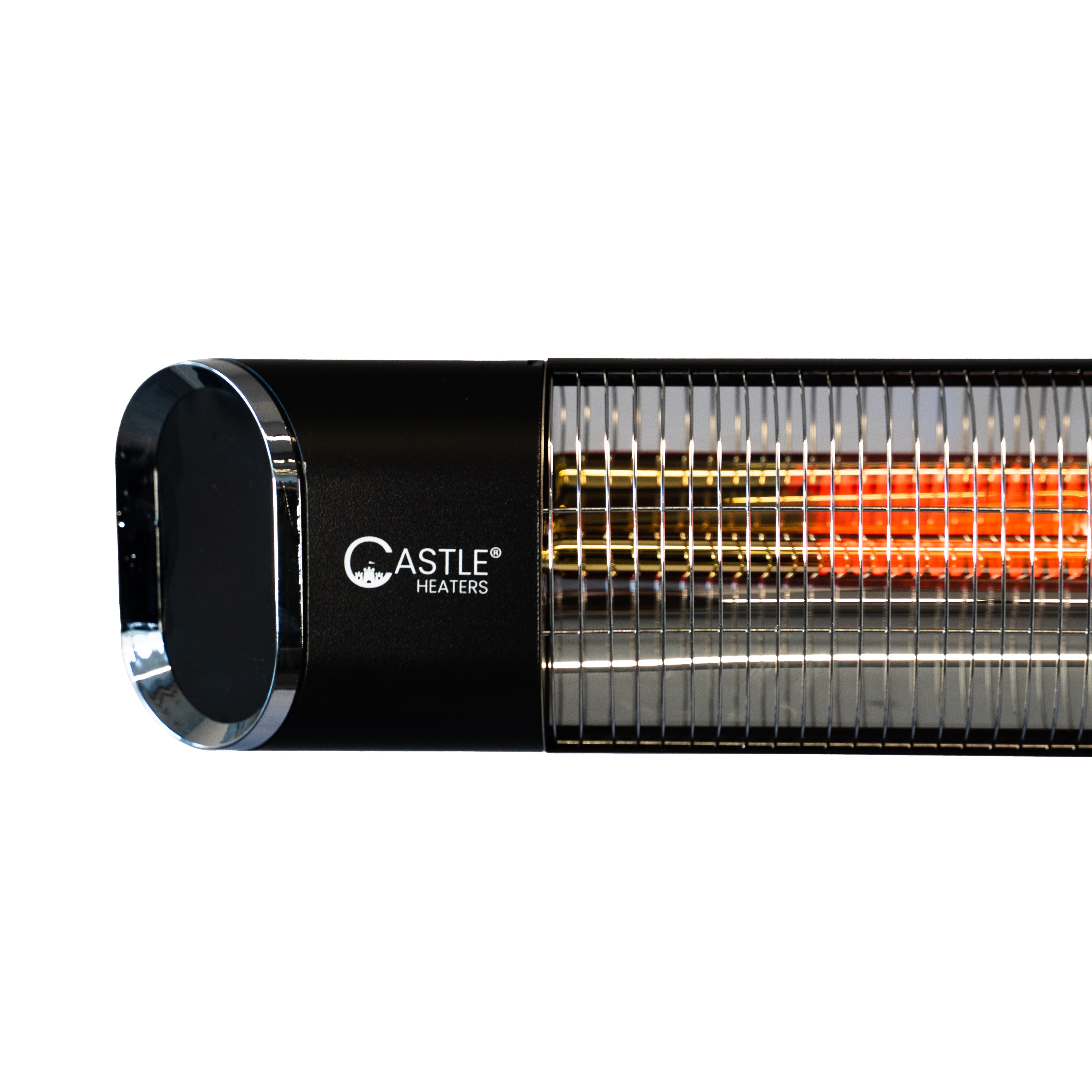 Left side close up of the black Nebula 2KW Free Standing Infrared Heater