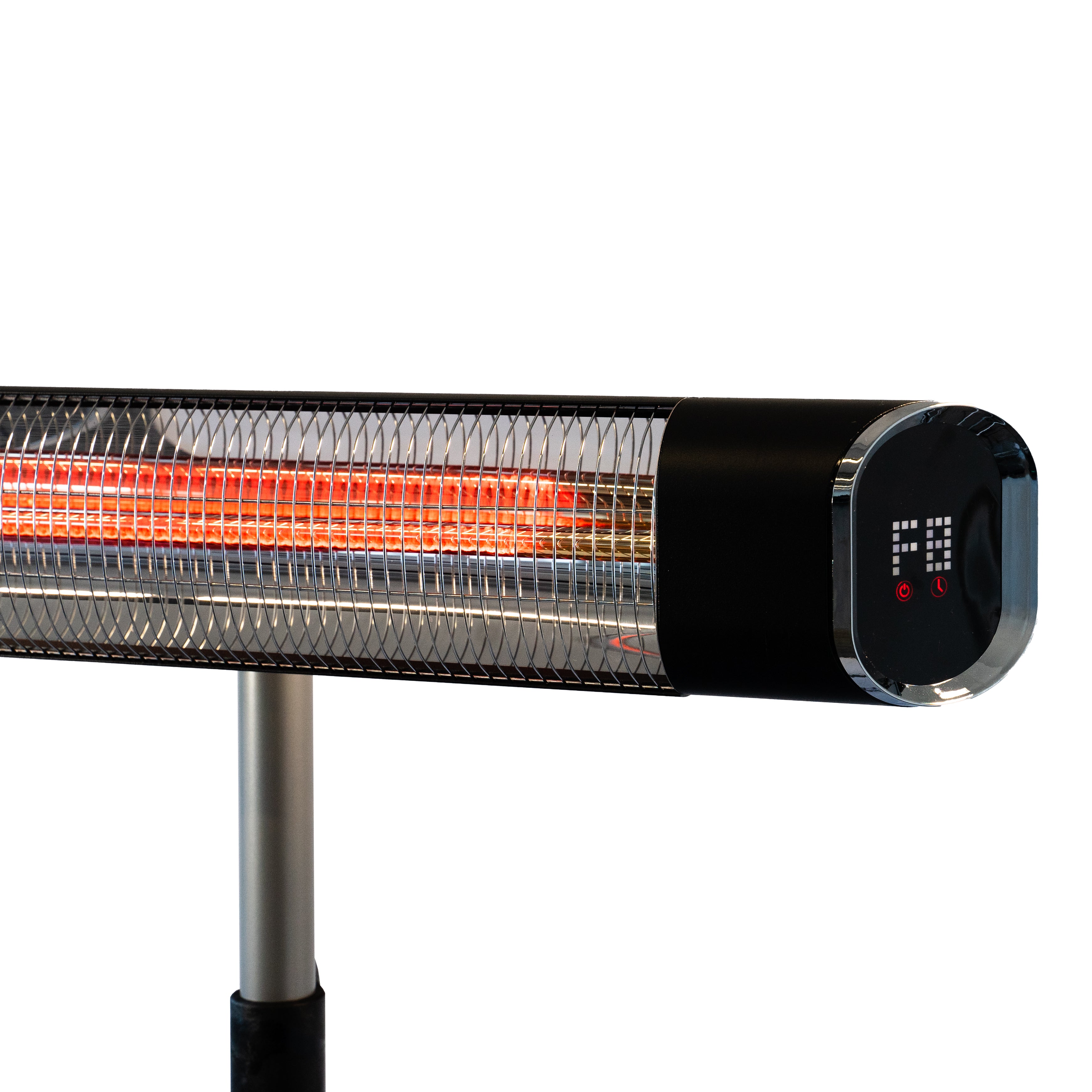 Right hand close up of the black Nebula 2KW Free Standing Infrared Heater
