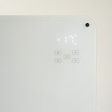 Load image into Gallery viewer, Close up of the temperature and touch settings on the white Designer Electric Glass Panel Heater 2000W With Smart WIFI Alexa and Remote Control