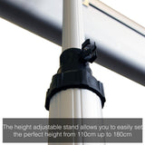 Load image into Gallery viewer, Close up of the KMH-2500R 2.5KW Free Standing Infrared Heater&#39;s height adjuster against a white background with the caption &quot;the height adjustable stand allows you to easily set the perfect height from 100cm up to 180cm&quot;