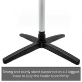Load image into Gallery viewer, Close up of the KMH-2500R 2.5KW Free Standing Infrared Heater&#39;s black base with the caption &quot;strong and sturdy stand supported on a 4 legged base to keep the heater stood firmly&quot;