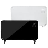 Load image into Gallery viewer, White and black Designer Electric Glass Panel Heater 1500W With Smart WIFI Alexa and Remote Control together against a white background