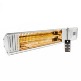 Load image into Gallery viewer, Silver VA-20R 2KW Infrared Outdoor Garden Heater and black remote with a white background