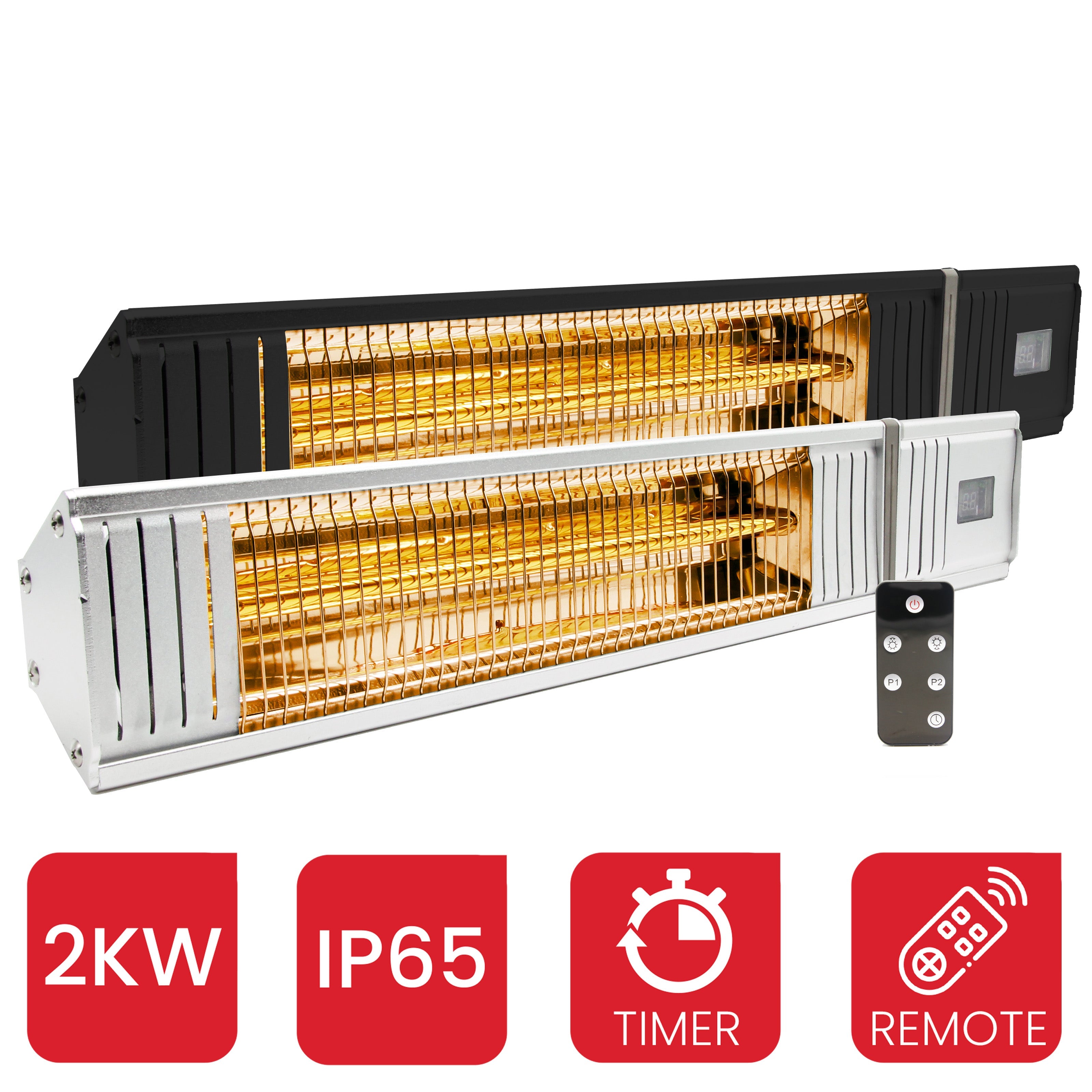 VA 20R 2KW 9 Heat Settings Infrared Outdoor Garden Patio Heater Wall Mounted Remote Control