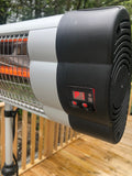 Load image into Gallery viewer, Close up of the KMH-3000R 3KW Free Standing Infrared Heater&#39;s heat and timer settings on a wooden patio deck